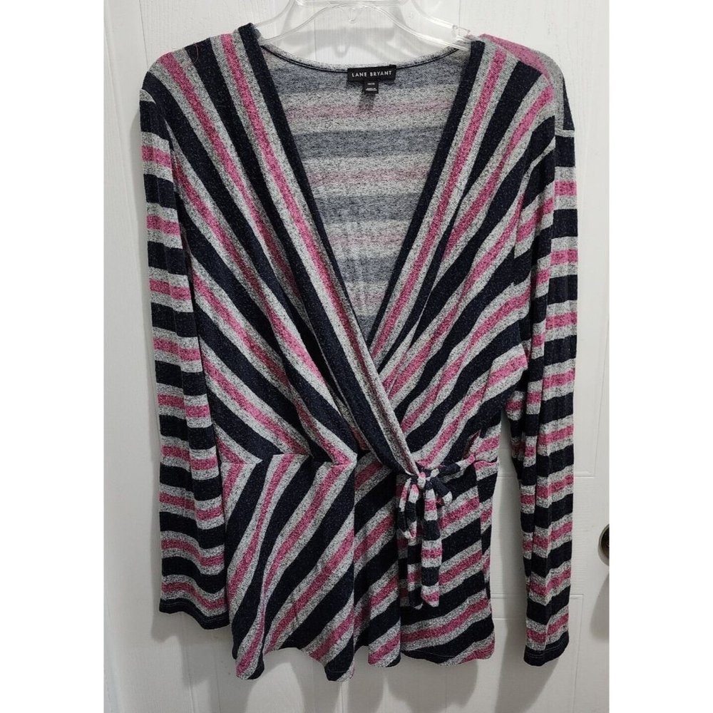 Lane Bryant Womens Long Sleeve Softest Touch Surplice Neck Sweater Striped 18/20 - Picture 1 of 10